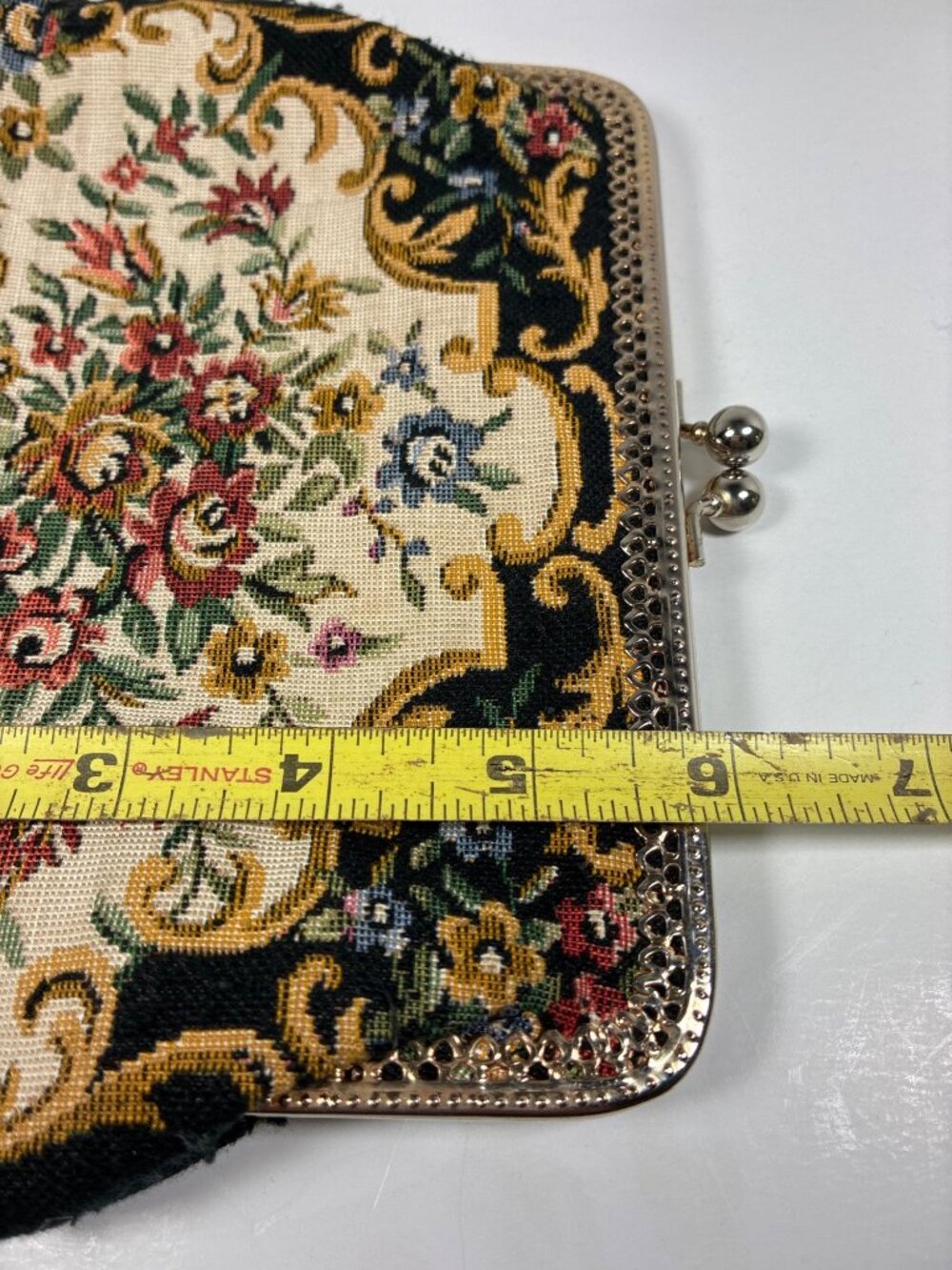 Vintage Floral Needlepoint Evening Bag Clutch Ornate Metal Frame - Picture 8 of 8